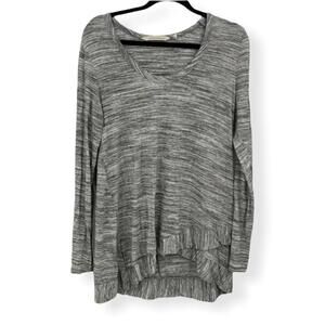 Soft Surroundings Knit Tunic Top Size Medium Marled Gray Long Sleeve Scoop Neck